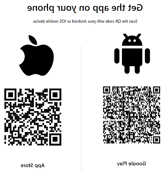 Android and Apple logos in black with QR codes to each App Store.